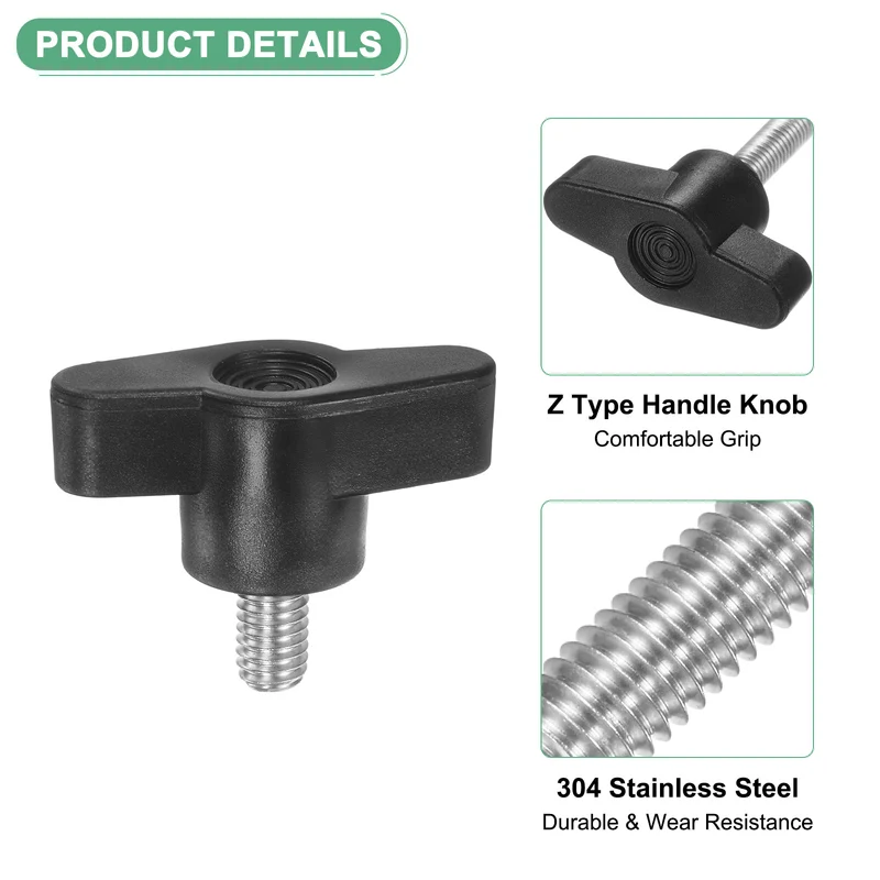 5-Pack Thumb Screws, M6x10mm Tee Wing Knobs, 304 Stainless Steel T Handles Knob