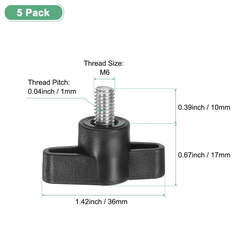 5-Pack Thumb Screws, M6x10mm Tee Wing Knobs, 304 Stainless Steel T Handles Knob