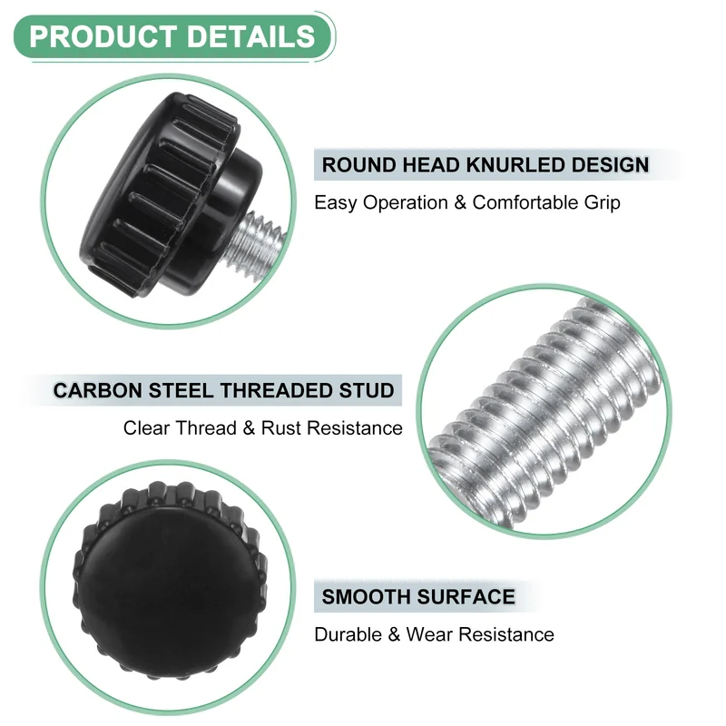4-Pack Knurled Clamping Knobs, M8x20mm Male Thread Thumbscrew, Carbon Steel