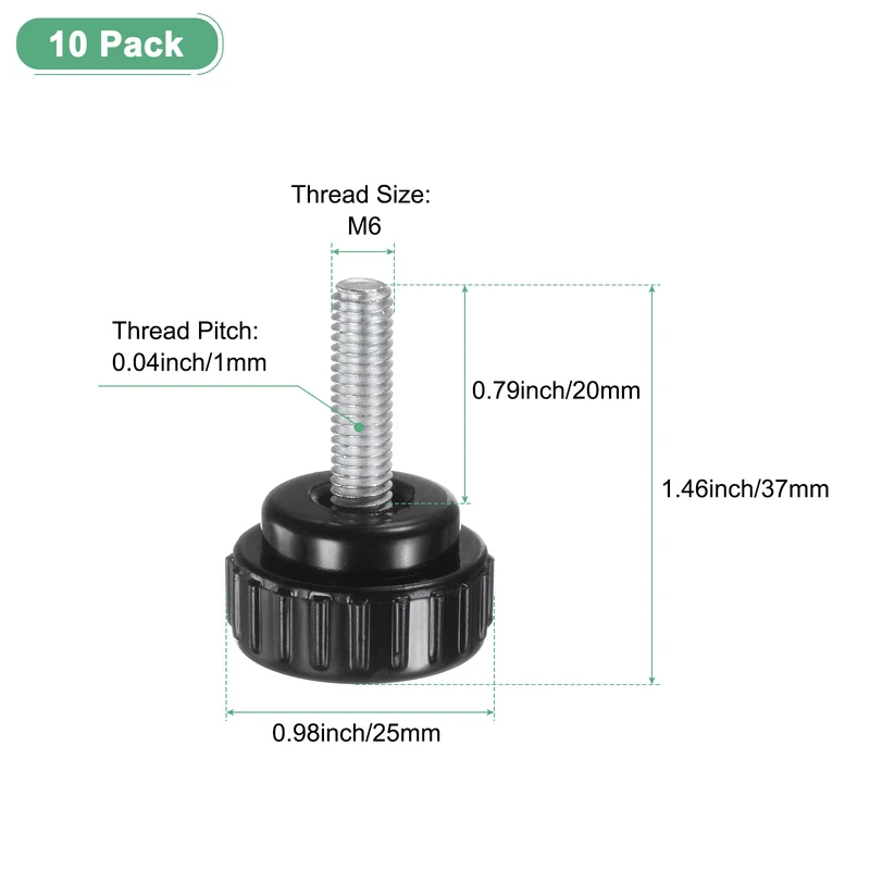10-Pack Knurled Clamping Knobs, M6x20mm Male Thread Thumbscrew, Carbon Steel
