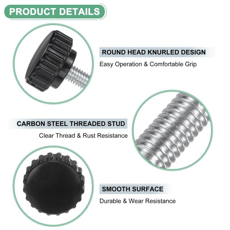 6-Pack Knurled Clamping Knobs, M6x16mm Male Thread Thumbscrew, Carbon Steel