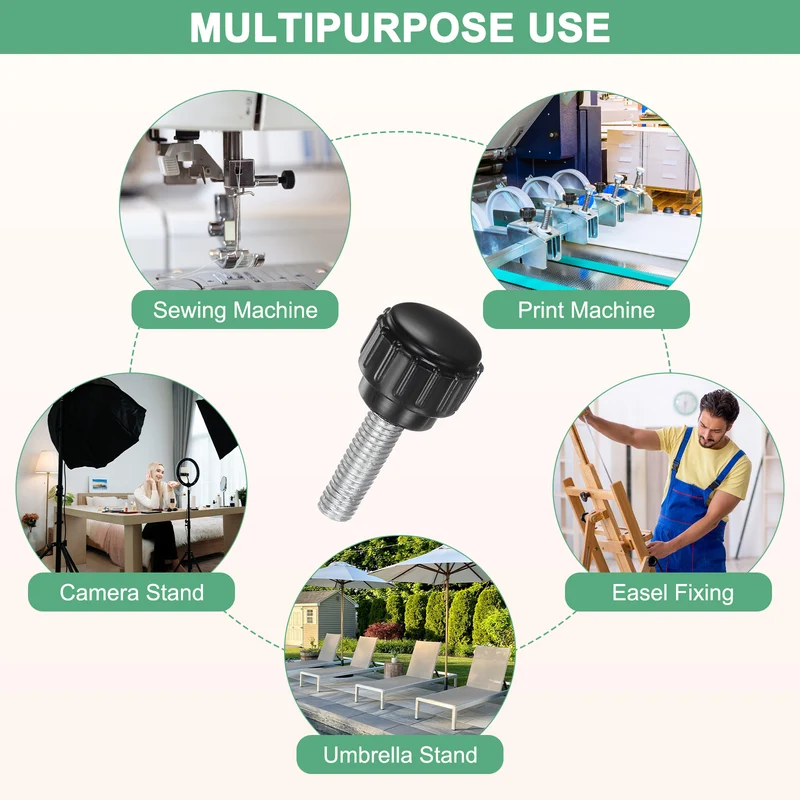 6-Pack Knurled Clamping Knobs, M5x16mm Male Thread Thumbscrew, Carbon Steel