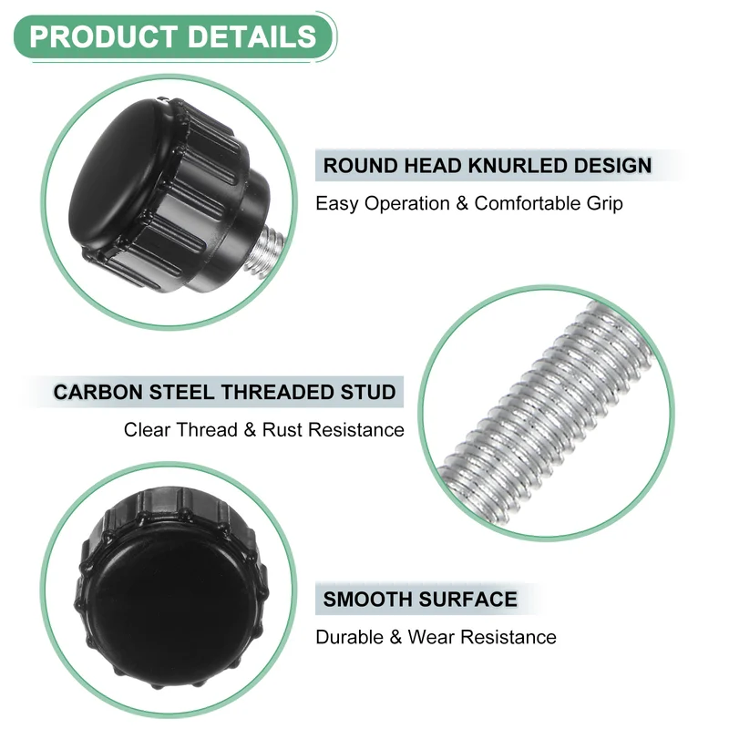 10-Pack Knurled Clamping Knobs, M4x16mm Male Thread Thumbscrew, Carbon Steel