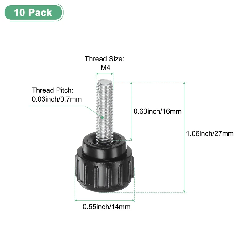 10-Pack Knurled Clamping Knobs, M4x16mm Male Thread Thumbscrew, Carbon Steel