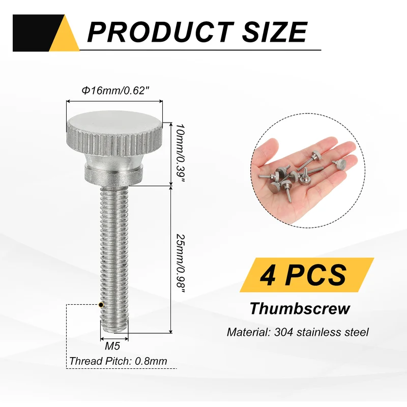 4PCS M5 x 25mm Flat Knurled Head Thumb Screws for Household Appliances
