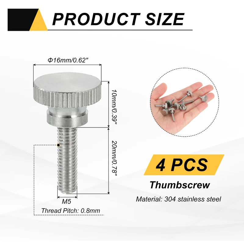 4 PCS M5 x 20mm Flat Knurled Head Thumb Screws for Household Appliances