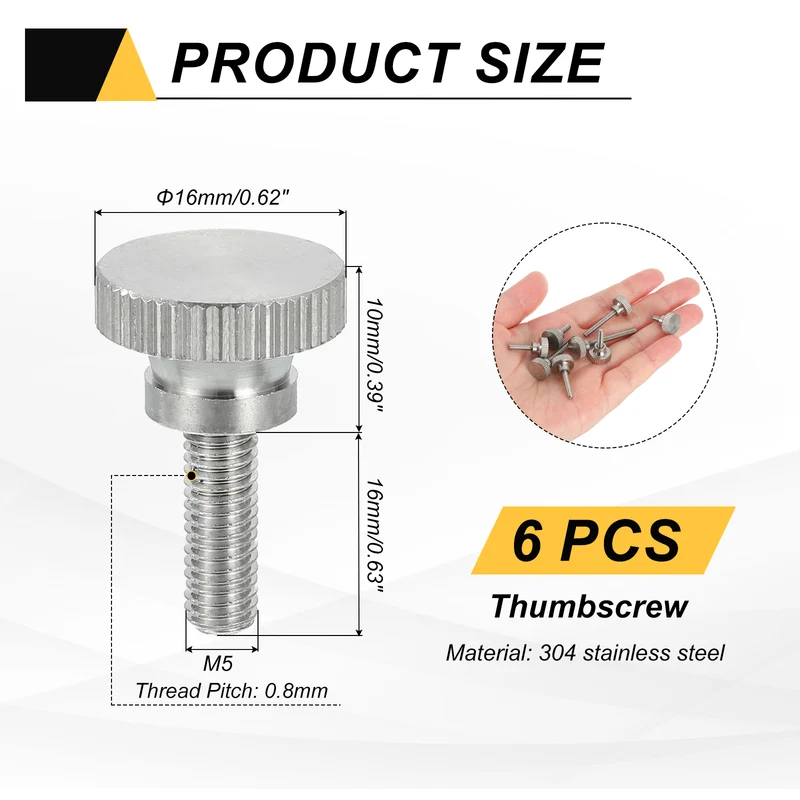 6Pcs M5 x 16mm Flat Knurled Head Thumb Screws for Household Appliances