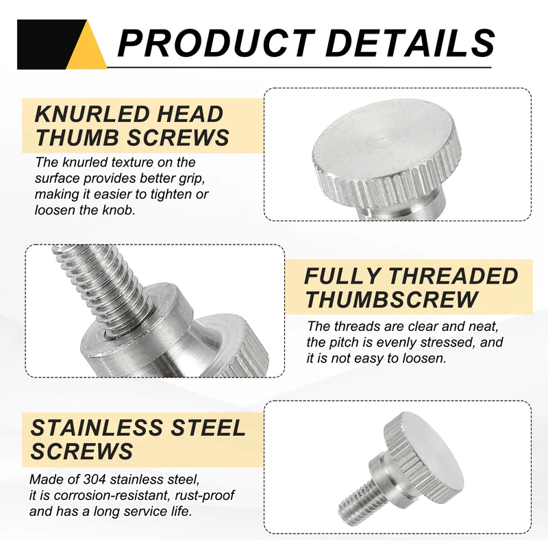 6PCS M5 x 10mm Flat Knurled Head Thumb Screws for Household Appliances