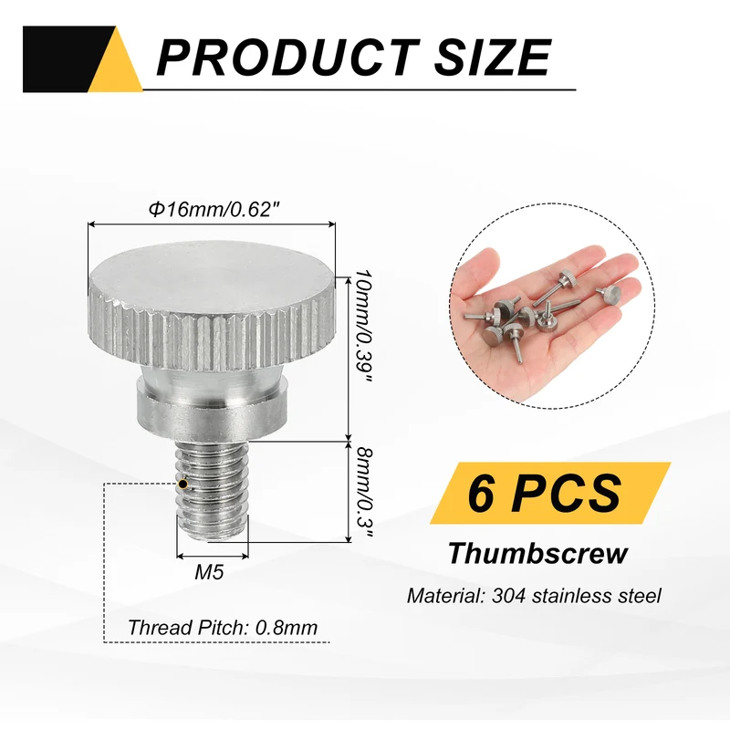 6PCS M5 x 8mm Flat Knurled Head Thumb Screws for Household Appliances