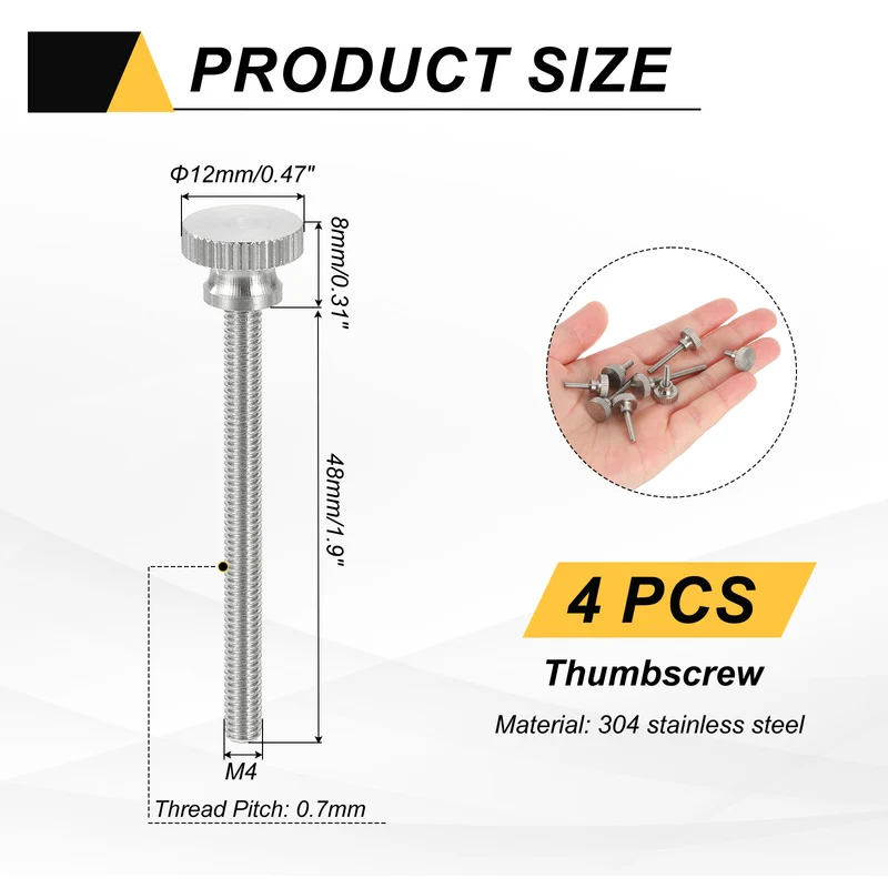 4 PCS M4 x 48mm Flat Knurled Head Thumb Screws for Household Appliances