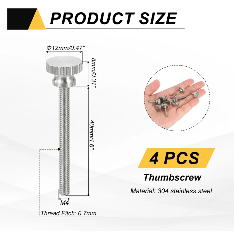 4PCS M4 x 40mm Flat Knurled Head Thumb Screws for Household Appliances