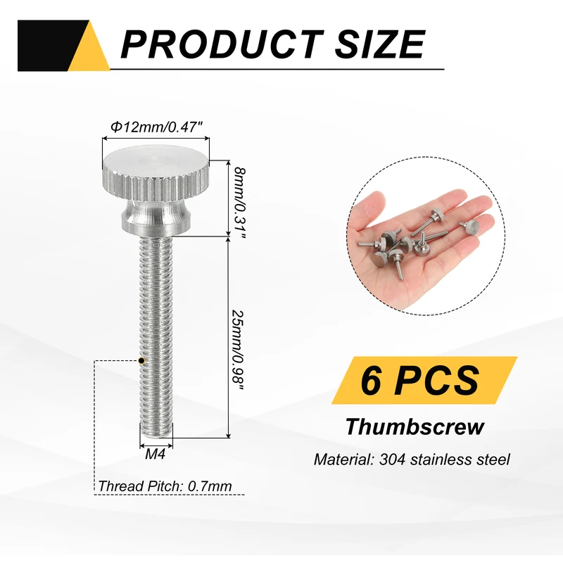 6 PCS M4 x 25mm Flat Knurled Head Thumb Screws for Household Appliances