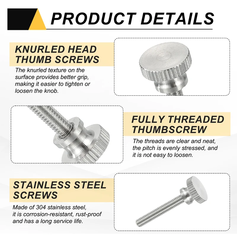 6 PCS M4 x 25mm Flat Knurled Head Thumb Screws for Household Appliances