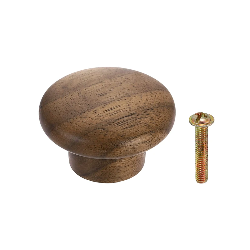 1.57" Round Head Round Wood Drawer Knob with Screws, Walnut