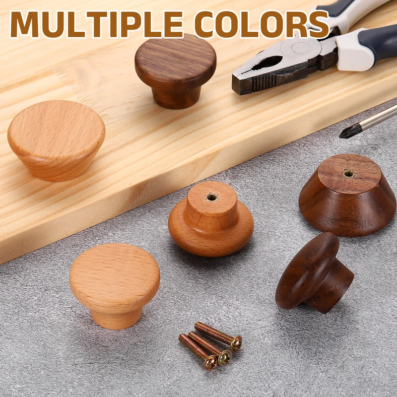 1.57" Round Head Round Wood Drawer Knob with Screws, Walnut