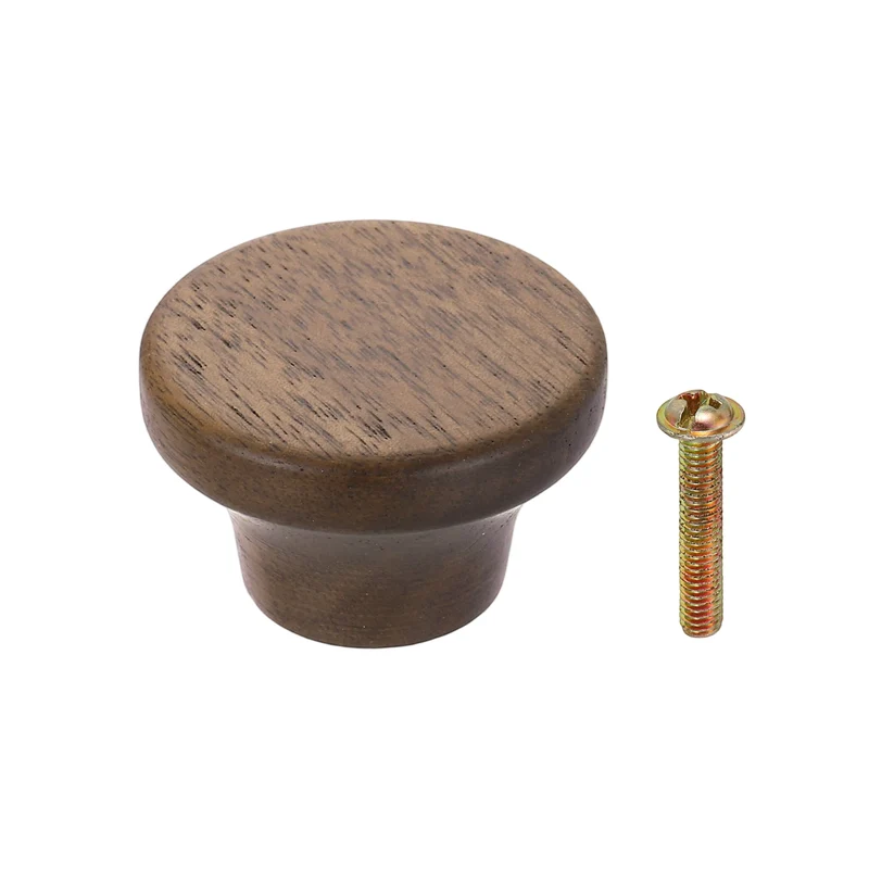 1.57" Flat Head Round Wood Drawer Knob with Screws, Walnut