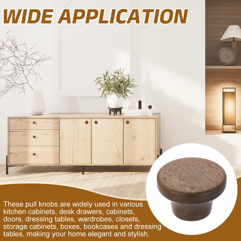 1.57" Flat Head Round Wood Drawer Knob with Screws, Walnut