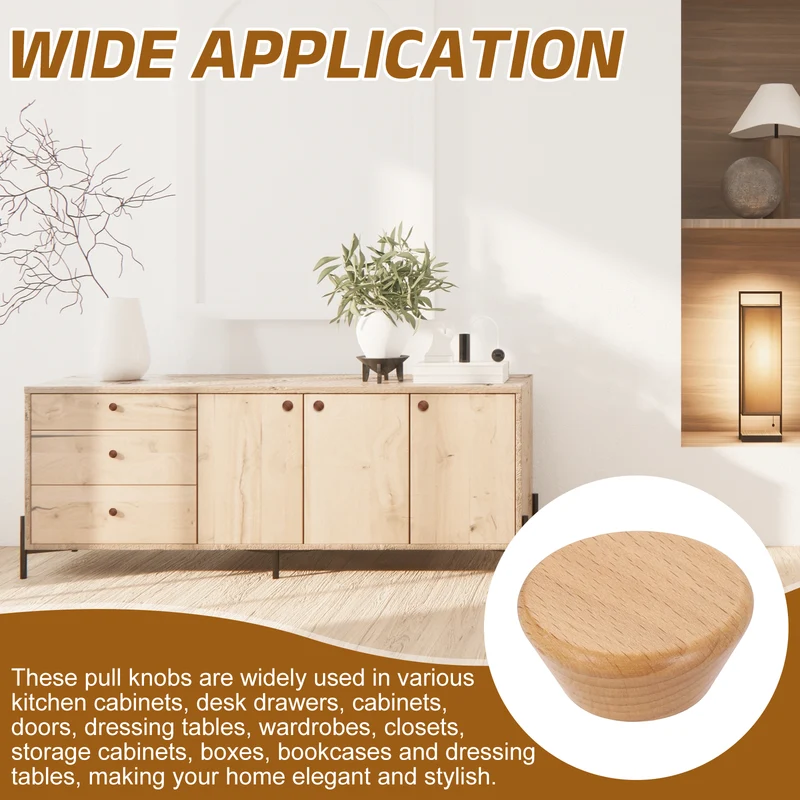 5Pcs 1.77" Flat Head Round Wood Drawer Knob with Screws, Beech Color