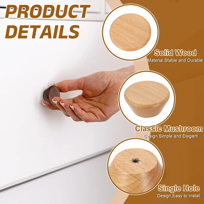 4Pcs 1.77" Flat Head Round Wood Drawer Knob with Screws, Beech Color