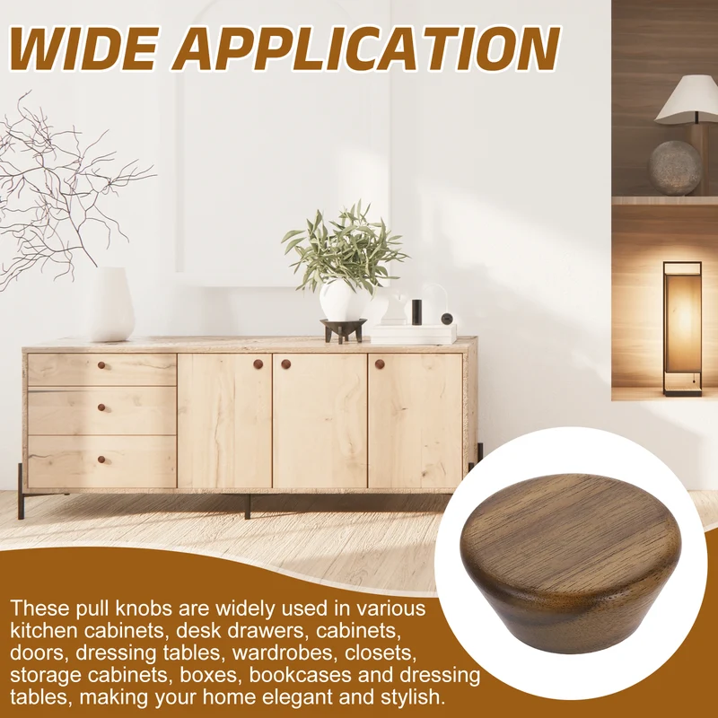 3Pcs 1.77" Flat Head Round Wood Drawer Knob with Screws, Walnut