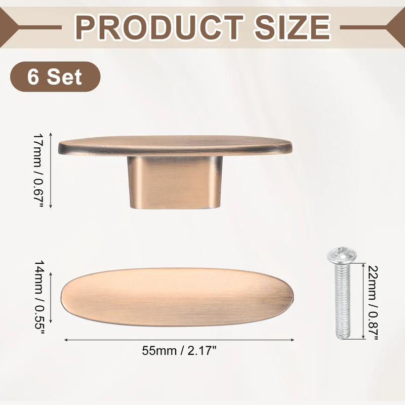 6Pcs Drawer Knobs, 2.2" Length Drawer Pulls Bar Modern Handle, Copper
