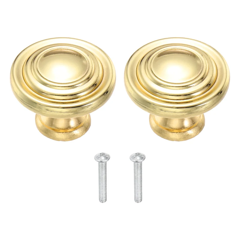 2Pcs Solid Round Drawer Knobs, 1.3" Zinc Alloy Drawer Pulls with Screw, Gold
