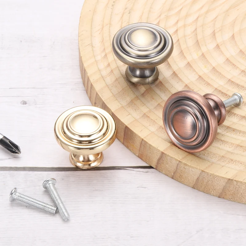 2Pcs Solid Round Drawer Knobs, 1.3" Zinc Alloy Drawer Pulls with Screw, Gold