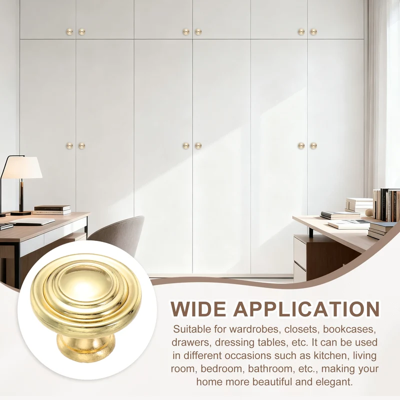 2Pcs Solid Round Drawer Knobs, 1.3" Zinc Alloy Drawer Pulls with Screw, Gold