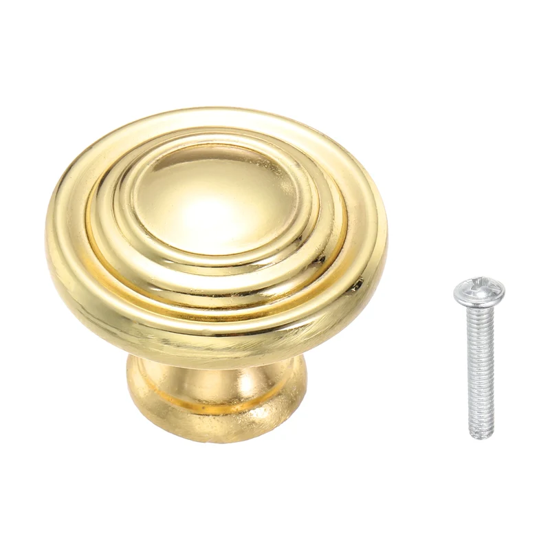 Solid Round Drawer Knobs, 1.3" Zinc Alloy Drawer Pulls with Screw, Gold