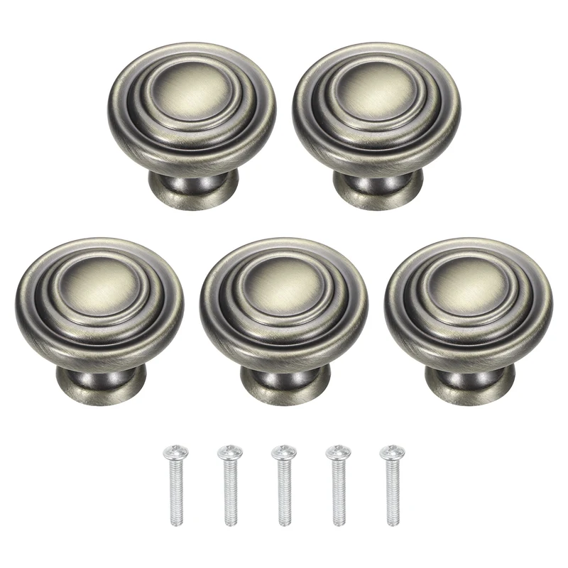 5Pcs Solid Round Drawer Knobs, 1.3" Zinc Alloy Drawer Pulls with Screw, Bronze