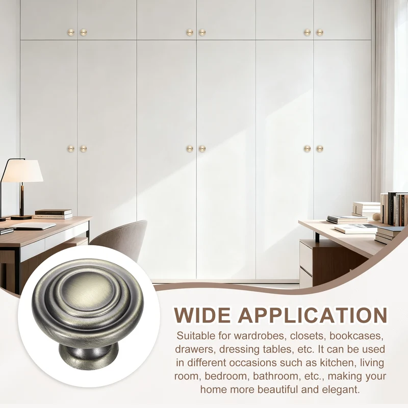 5Pcs Solid Round Drawer Knobs, 1.3" Zinc Alloy Drawer Pulls with Screw, Bronze