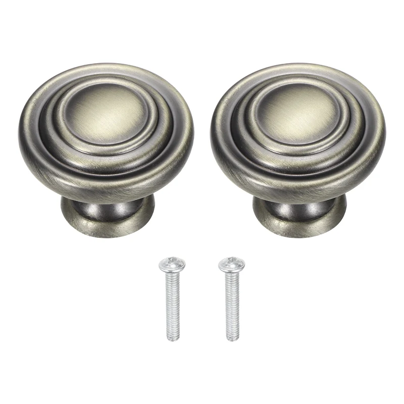 2Pcs Solid Round Drawer Knobs, 1.3" Zinc Alloy Drawer Pulls with Screw, Bronze
