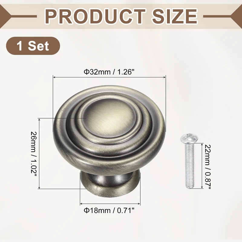Solid Round Drawer Knobs, 1.3" Zinc Alloy Drawer Pulls with Screw, Bronze