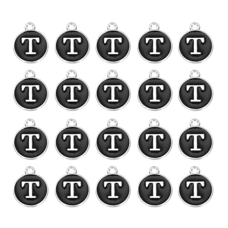 36pcs Letter T Pendants Double Sided Charm Enamel Alphabet Pendant White & Black
