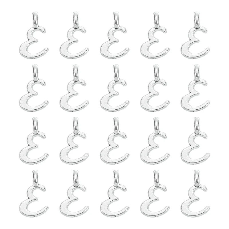 100Pcs A-Z Alphabet Charm, Metal Alphabet E Letter Charm Initial Charm, Silver