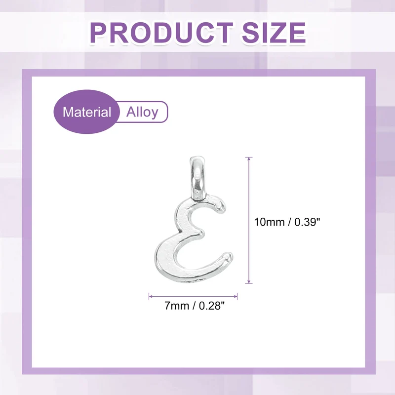 100Pcs A-Z Alphabet Charm, Metal Alphabet E Letter Charm Initial Charm, Silver