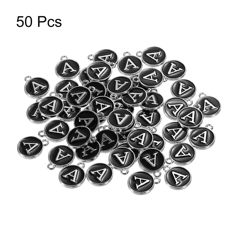 50 Pcs Alphabet A Enamel Letter Charm Enamel Initial Charm Black