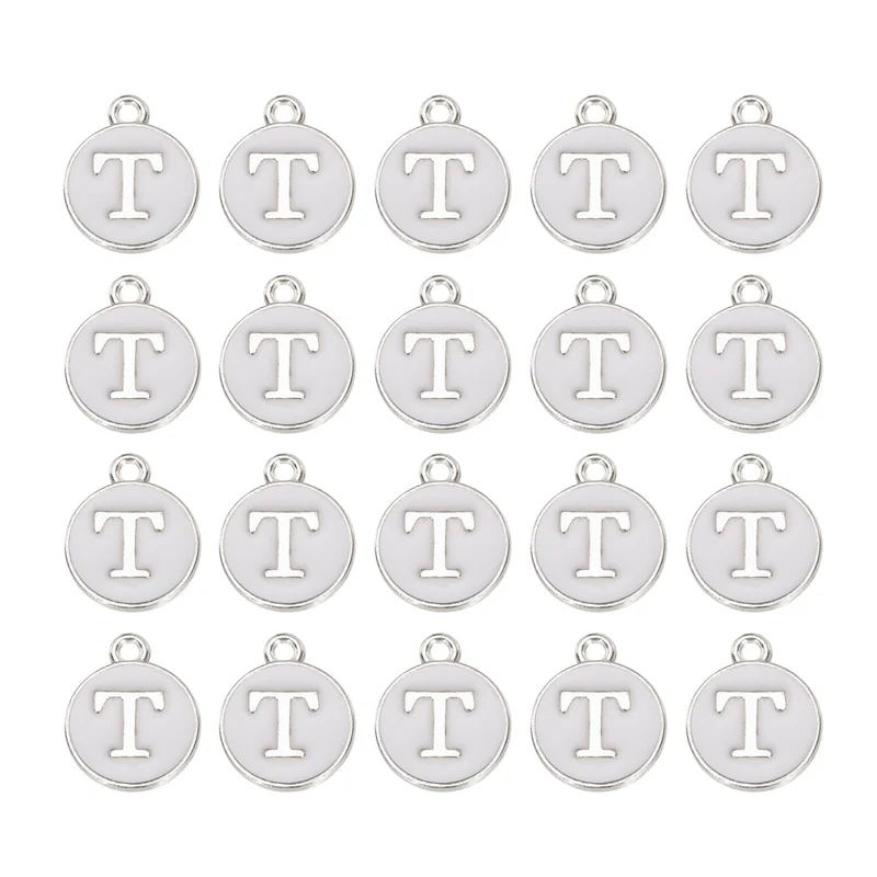 36pcs Letter T Pendants Double Sided Charm Enamel Alphabet Pendant White & White