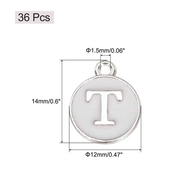 36pcs Letter T Pendants Double Sided Charm Enamel Alphabet Pendant White & White