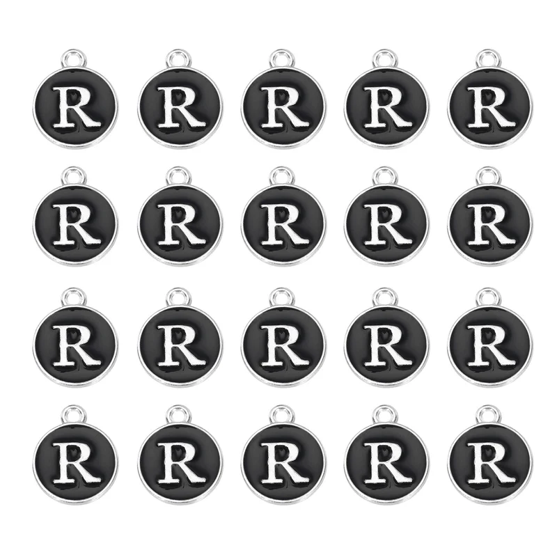 36pcs Letter R Pendants Double Sided Charm Enamel Alphabet Pendant White & Black