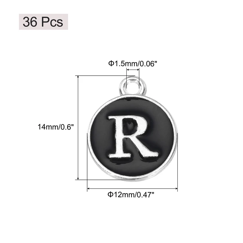 36pcs Letter R Pendants Double Sided Charm Enamel Alphabet Pendant White & Black