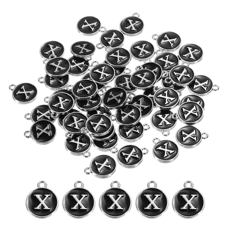 50 Pcs Alphabet X Enamel Letter Charm Enamel Initial Charm Black