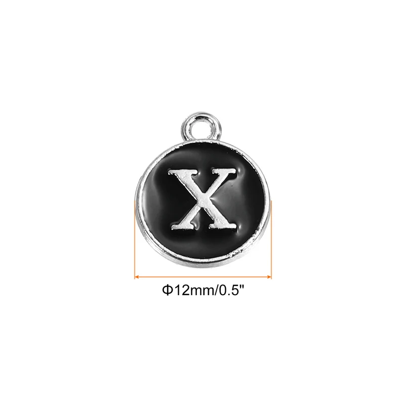 50 Pcs Alphabet X Enamel Letter Charm Enamel Initial Charm Black