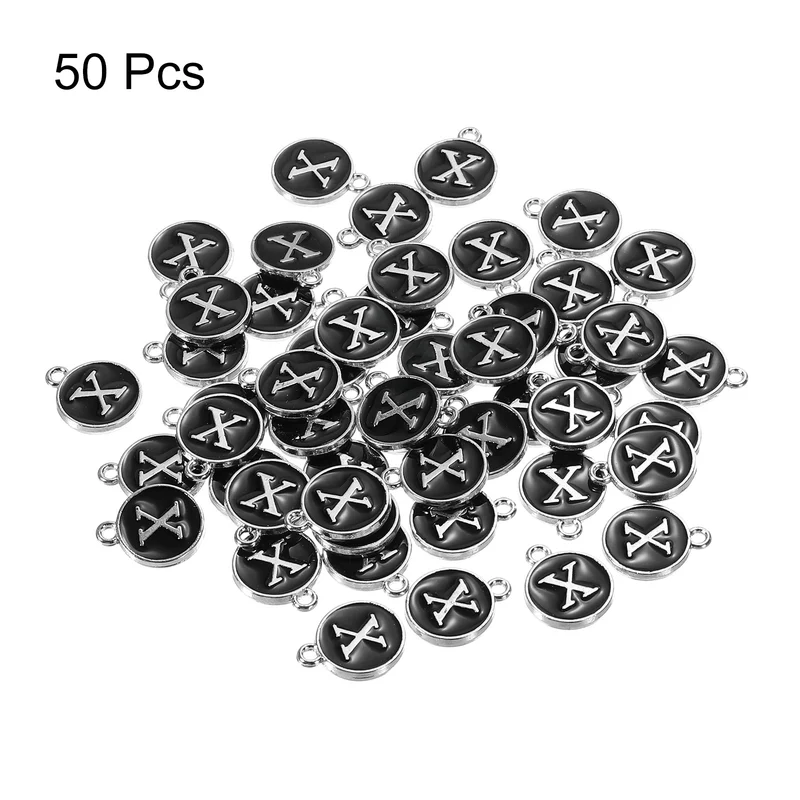 50 Pcs Alphabet X Enamel Letter Charm Enamel Initial Charm Black