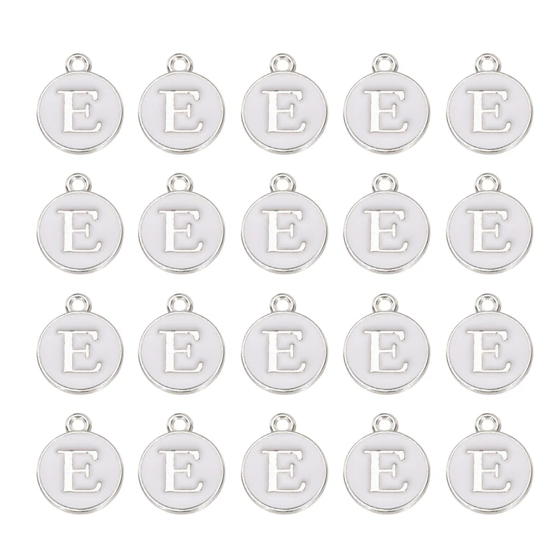 36pcs Letter E Pendants Double Sided Charm Enamel Alphabet Pendant White & White