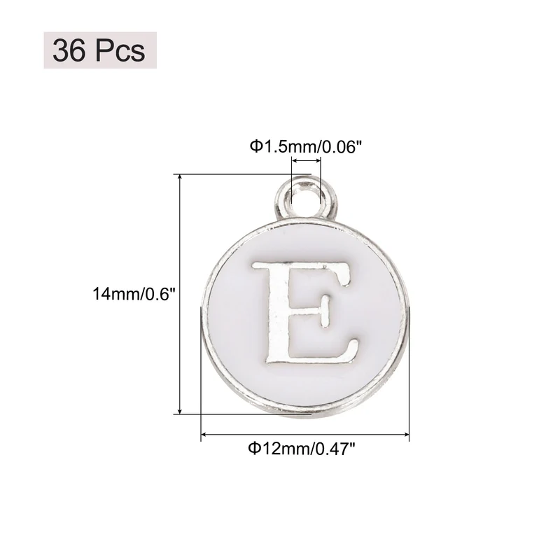 36pcs Letter E Pendants Double Sided Charm Enamel Alphabet Pendant White & White