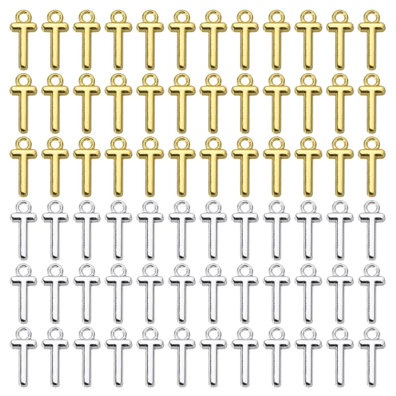 0.3" Letter Charm A-Z for Jewelry Making - T (100 Pack, Dark Silver/Gold)