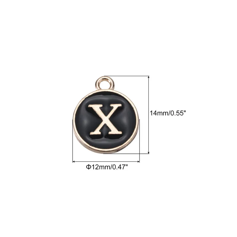 Alphabet X Letter Charm Double Sided Enamel Initial Alphabet Pendant Black 20pcs