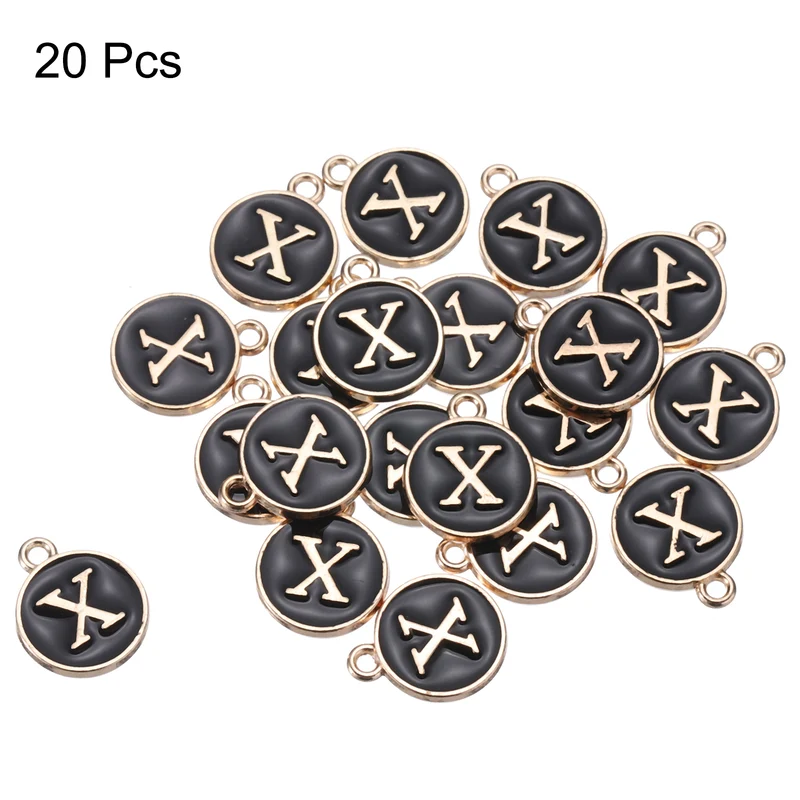 Alphabet X Letter Charm Double Sided Enamel Initial Alphabet Pendant Black 20pcs