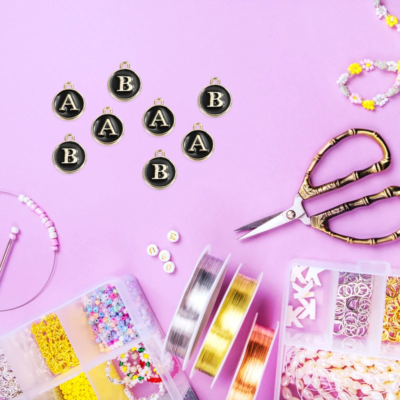 Alphabet X Letter Charm Double Sided Enamel Initial Alphabet Pendant Black 20pcs